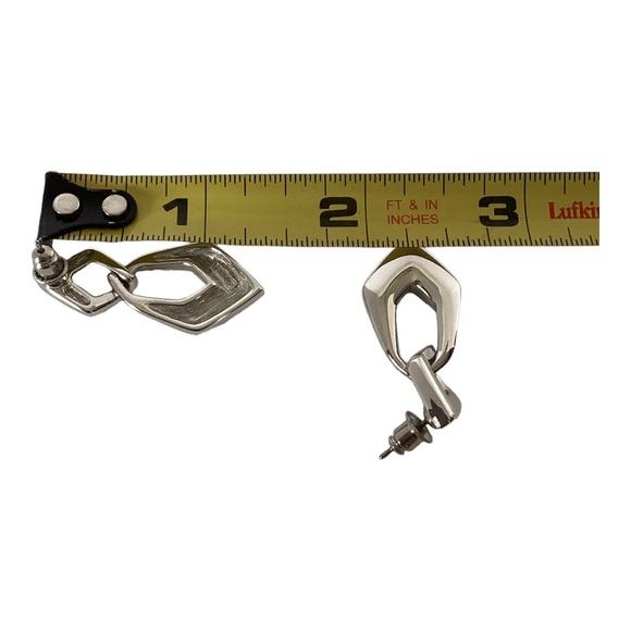 Napier Silver Tone Geometric Double Link Stack Dangle Post Earrings VTG Signed - Picture 7 of 7